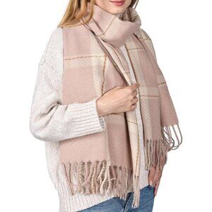 Winter Scarf Women's Shawl Cashmere Feel Tassel Plaid Oversized Scarves Pink